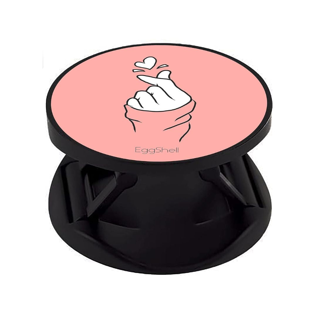 Eggshell Premium Super Matt Finish Effect Mobile Back Holder (Mobile Selfie Finger Grip) with Expanding Stand for All Smartphones & Tablets (Light Pink Heart in Hands)