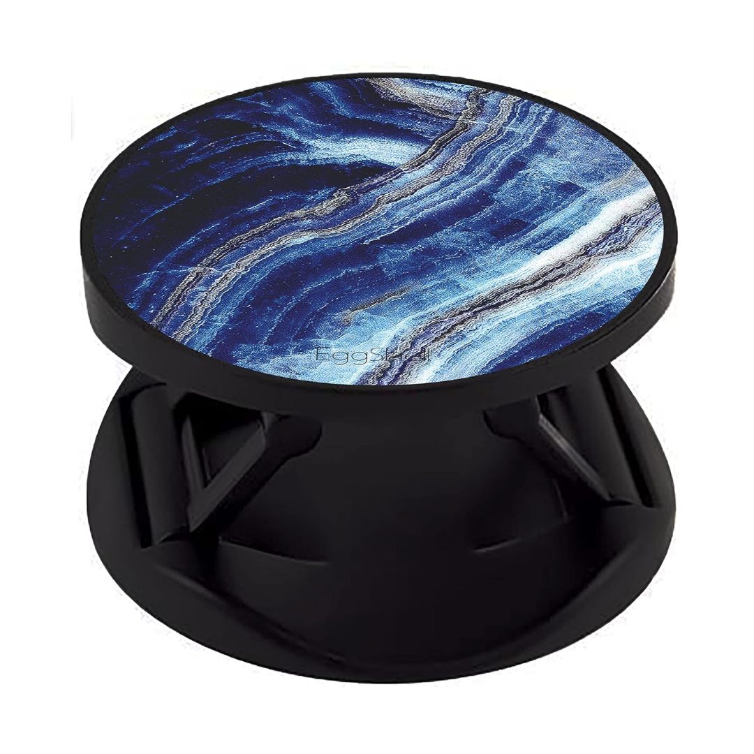Eggshell Premium Super Matt Finish Effect Mobile Back Holder (Mobile Selfie Finger Grip) with Expanding Stand for All Smartphones & Tablets | (Blue Glitter Waves Abstract)