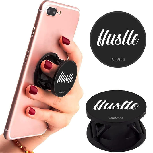 Eggshell Premium Super Matt Finish Effect Mobile Back Holder (Mobile Selfie Finger Grip) with Expanding Stand for All Smartphones & Tablets | (BW Hustle)