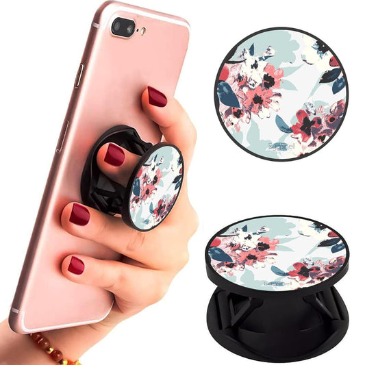 Eggshell Premium Super Matt Finish Effect Mobile Back Holder (Mobile Selfie Finger Grip) with Expanding Stand for All Smartphones & Tablets | (Art Sketch Flower)