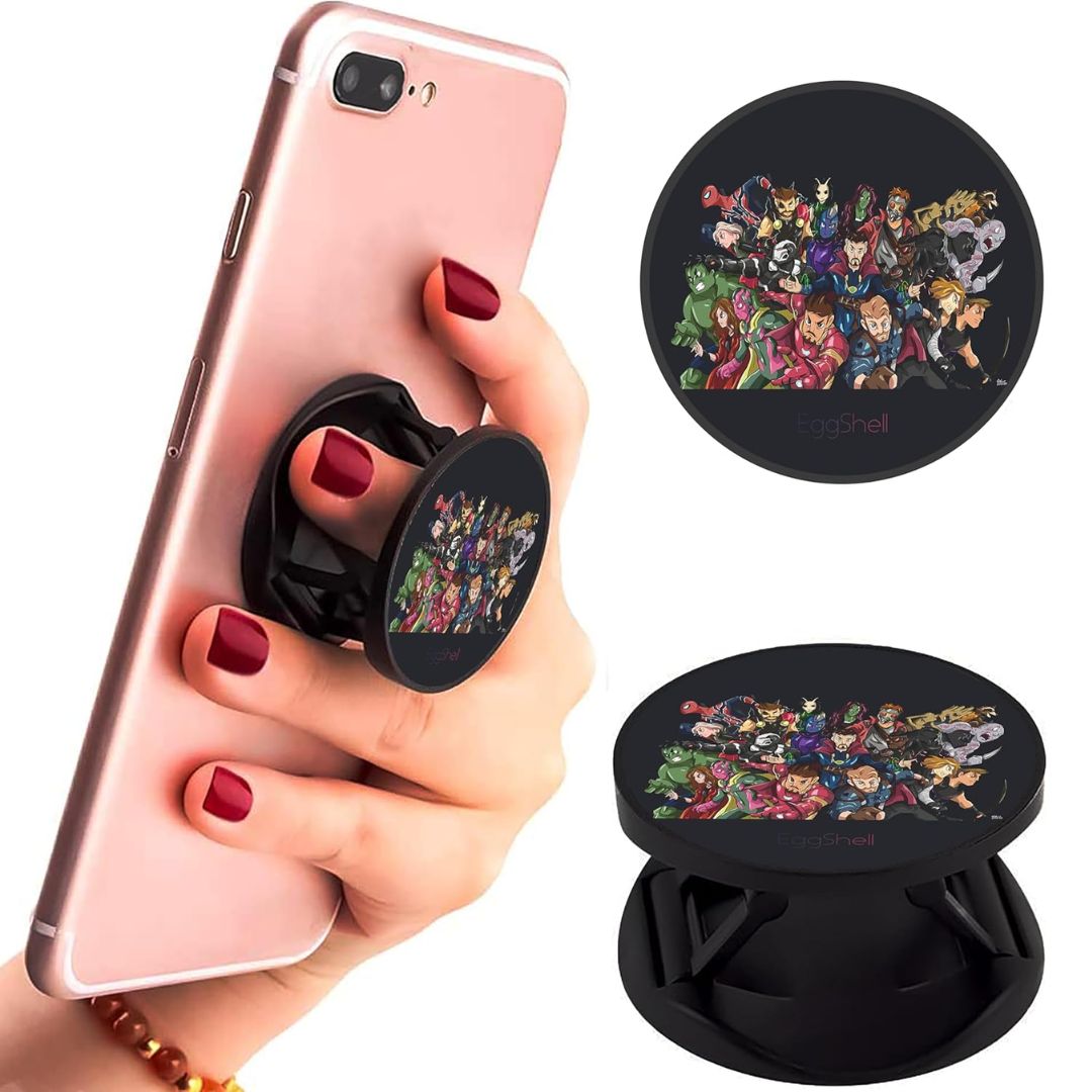 Eggshell Premium Super Matt Finish Effect Mobile Back Holder (Mobile Selfie Finger Grip) with Expanding Stand for All Smartphones & Tablets | (Avengers Infinity War Hero)