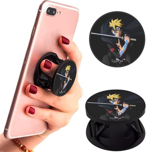 Eggshell Premium Super Matt Finish Effect Mobile Back Holder (Mobile Selfie Finger Grip) with Expanding Stand for All Smartphones & Tablets | (Boruto Karma Mode)