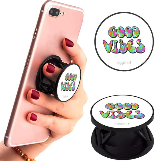 Eggshell Premium Super Matt Finish Effect Mobile Back Holder (Mobile Selfie Finger Grip) with Expanding Stand for All Smartphones & Tablets | (Artistic Good Vibes)