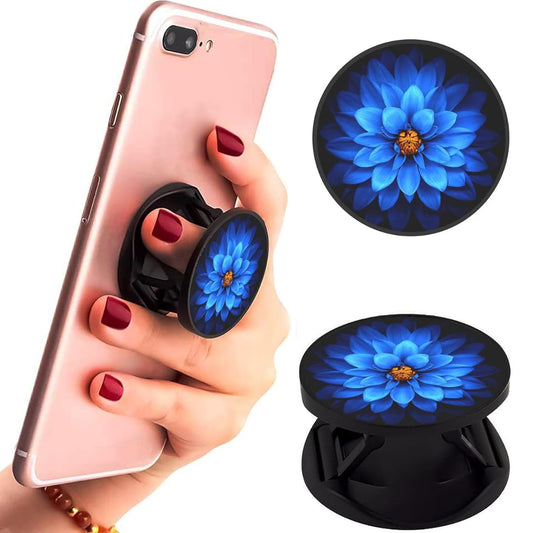 Eggshell Premium Super Matt Finish Effect Mobile Back Holder (Mobile Selfie Finger Grip) with Expanding Stand for All Smartphones & Tablets | (Blue Dahlia)