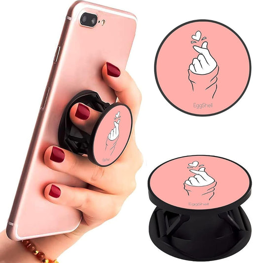 Eggshell Premium Super Matt Finish Effect Mobile Back Holder (Mobile Selfie Finger Grip) with Expanding Stand for All Smartphones & Tablets (Light Pink Heart in Hands)