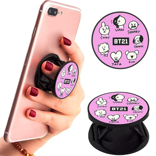 Eggshell Premium Super Matt Finish Effect Mobile Back Holder (Mobile Selfie Finger Grip) with Expanding Stand for All Smartphones & Tablets | (BT21 Group)