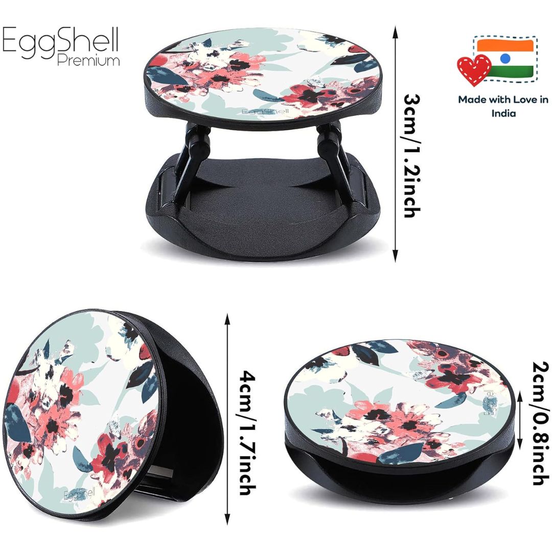 Eggshell Premium Super Matt Finish Effect Mobile Back Holder (Mobile Selfie Finger Grip) with Expanding Stand for All Smartphones & Tablets | (Art Sketch Flower)