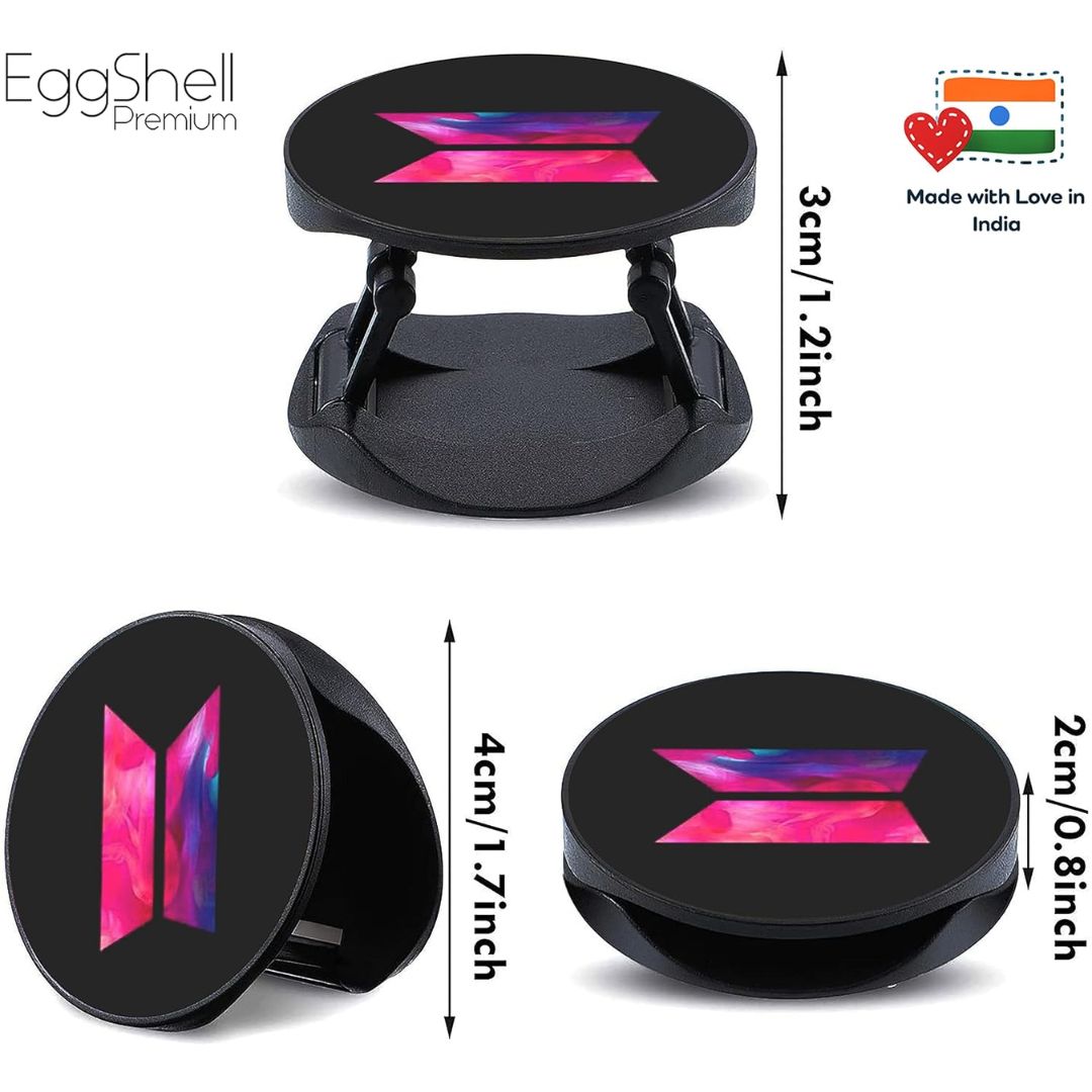 Eggshell Premium Super Matt Finish Effect Mobile Back Holder (Mobile Selfie Finger Grip) with Expanding Stand for All Smartphones & Tablets | (BTS Colourful Smoky Logo)