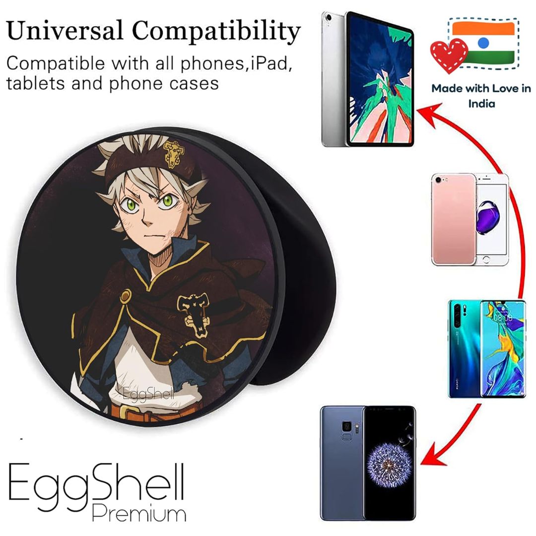Eggshell Premium Super Matte Phone Grip & Stand | Expandable Mobile Back Holder for Smartphones & Tablets | (Black Cloverr Asta)