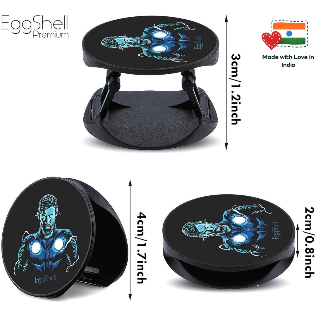 Eggshell Premium Super Matt Finish Effect Mobile Back Holder (Mobile Selfie Finger Grip) with Expanding Stand for All Smartphones & Tablets | (Amoled S Blue Thor)