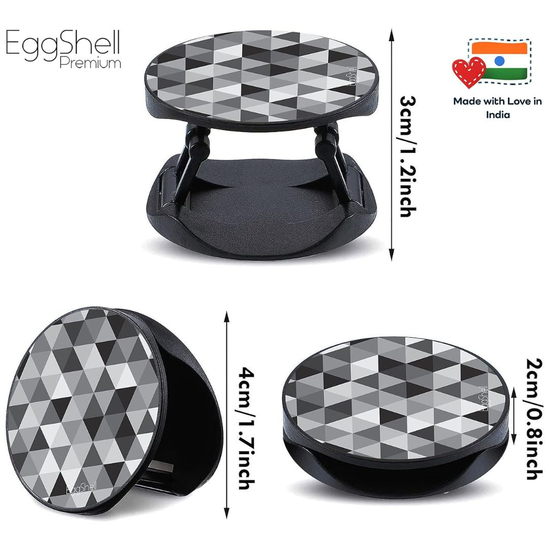 Eggshell Premium Super Matt Finish Effect Mobile Back Holder (Mobile Selfie Finger Grip) with Expanding Stand for All Smartphones & Tablets | (Black Triangle Chequers)