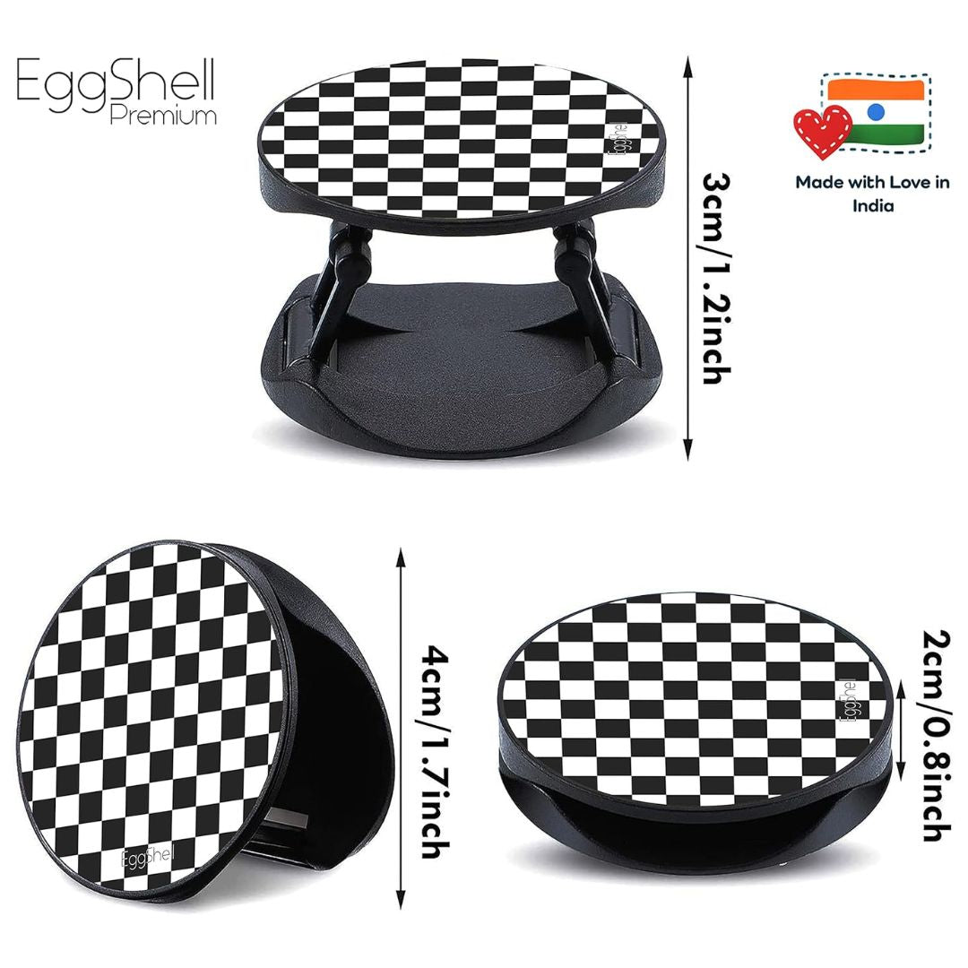 Eggshell Premium Super Matt Finish Effect Mobile Back Holder (Mobile Selfie Finger Grip) with Expanding Stand for All Smartphones & Tablets | (Black Chequers)