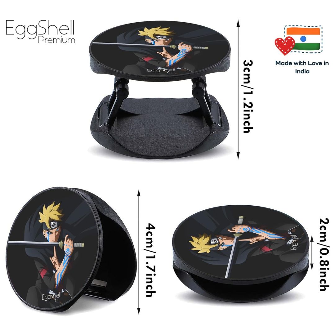 Eggshell Premium Super Matt Finish Effect Mobile Back Holder (Mobile Selfie Finger Grip) with Expanding Stand for All Smartphones & Tablets | (Boruto Karma Mode)