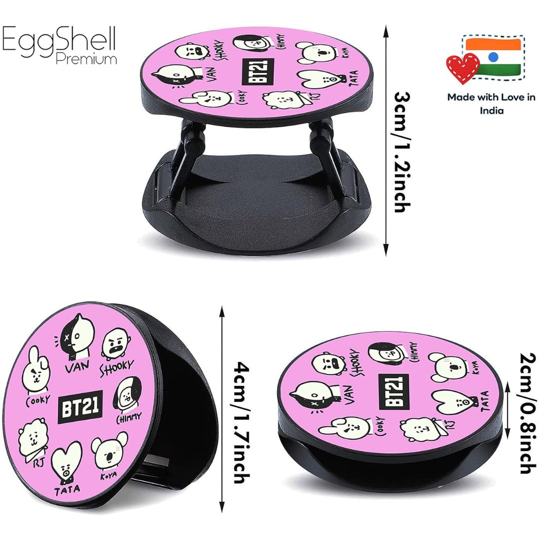 Eggshell Premium Super Matt Finish Effect Mobile Back Holder (Mobile Selfie Finger Grip) with Expanding Stand for All Smartphones & Tablets | (BT21 Group)