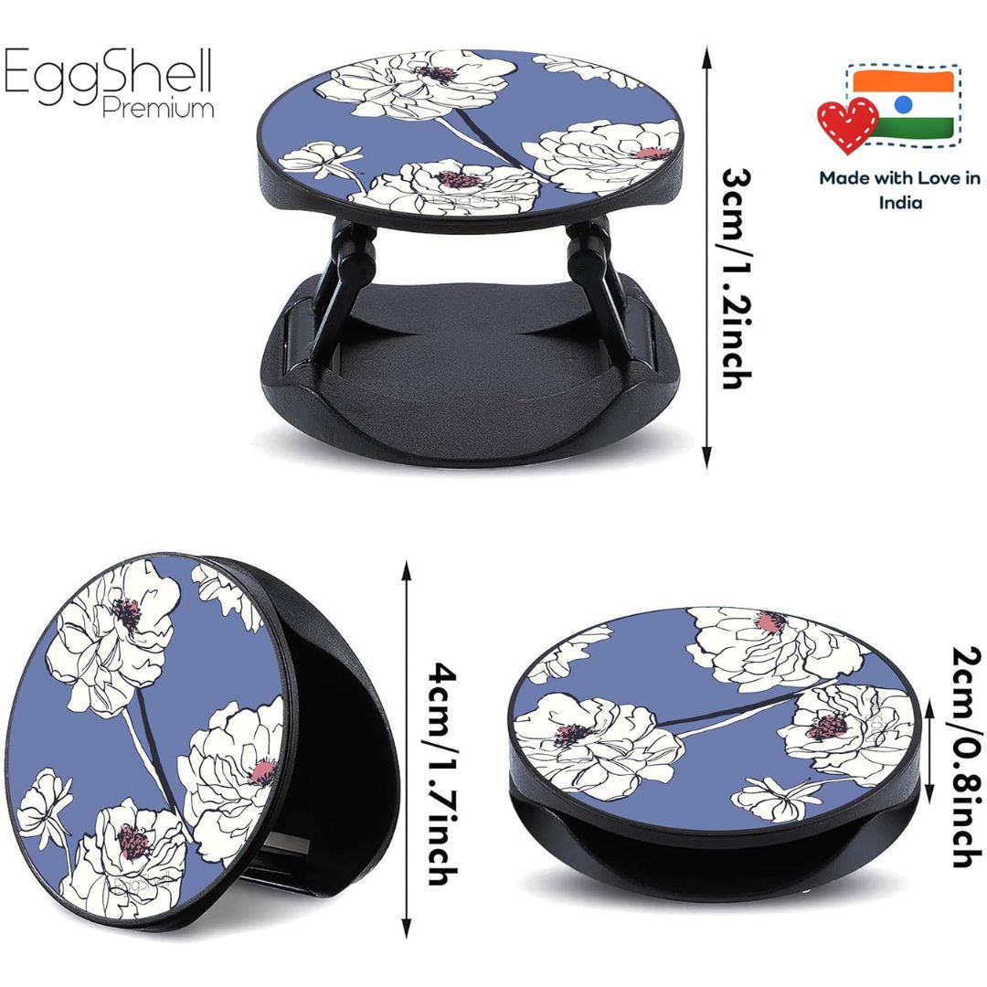 Eggshell Premium Super Matt Finish Effect Mobile Back Holder (Mobile Selfie Finger Grip) with Expanding Stand for All Smartphones & Tablets | (Purple Flower)