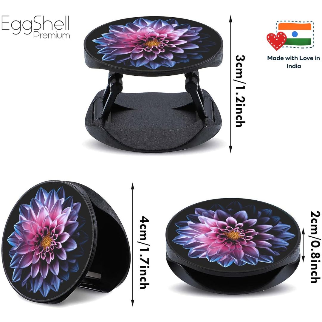 Eggshell Premium Super Matt Finish Effect Mobile Back Holder (Mobile Selfie Finger Grip) with Expanding Stand for All Smartphones & Tablets | (Blue Dahlia Flower)