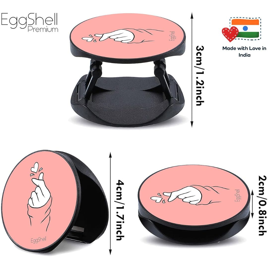 Eggshell Premium Super Matt Finish Effect Mobile Back Holder (Mobile Selfie Finger Grip) with Expanding Stand for All Smartphones & Tablets (Light Pink Heart in Hands)