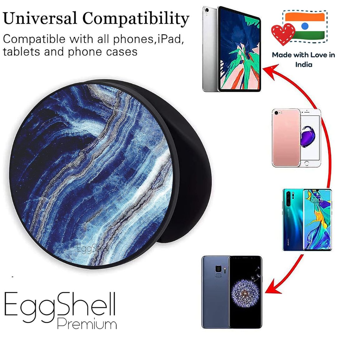 Eggshell Premium Super Matt Finish Effect Mobile Back Holder (Mobile Selfie Finger Grip) with Expanding Stand for All Smartphones & Tablets | (Blue Glitter Waves Abstract)
