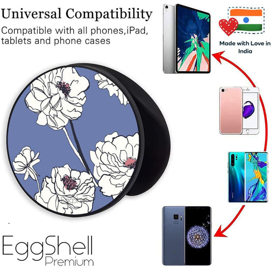 Eggshell Premium Super Matt Finish Effect Mobile Back Holder (Mobile Selfie Finger Grip) with Expanding Stand for All Smartphones & Tablets | (Purple Flower)