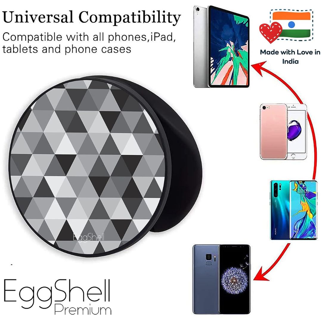Eggshell Premium Super Matt Finish Effect Mobile Back Holder (Mobile Selfie Finger Grip) with Expanding Stand for All Smartphones & Tablets | (Black Triangle Chequers)