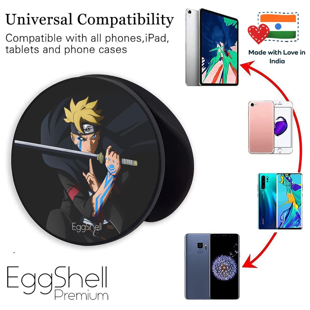 Eggshell Premium Super Matt Finish Effect Mobile Back Holder (Mobile Selfie Finger Grip) with Expanding Stand for All Smartphones & Tablets | (Boruto Karma Mode)