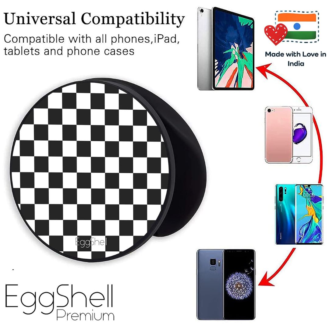 Eggshell Premium Super Matt Finish Effect Mobile Back Holder (Mobile Selfie Finger Grip) with Expanding Stand for All Smartphones & Tablets | (Black Chequers)