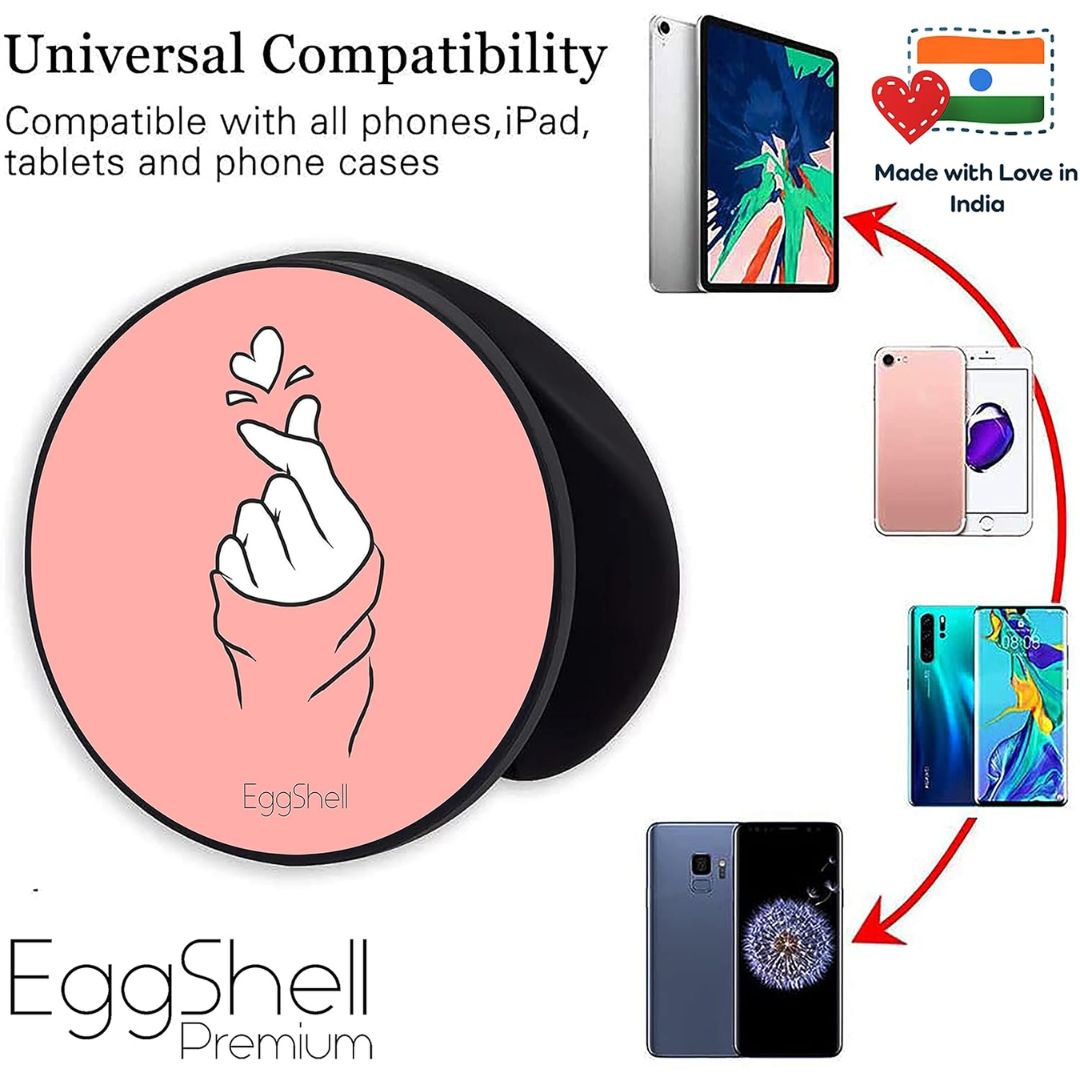 Eggshell Premium Super Matt Finish Effect Mobile Back Holder (Mobile Selfie Finger Grip) with Expanding Stand for All Smartphones & Tablets (Light Pink Heart in Hands)