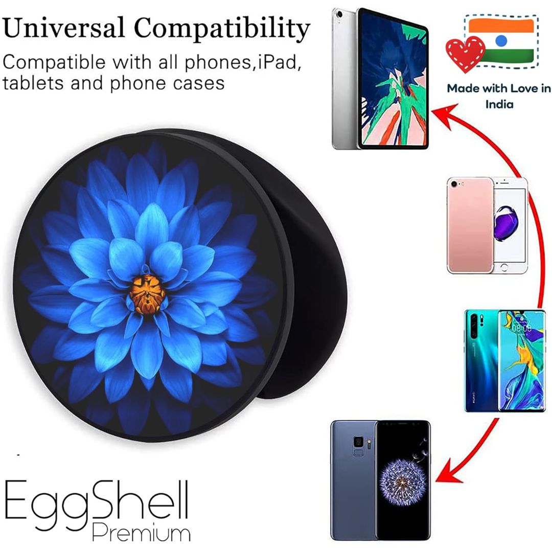 Eggshell Premium Super Matt Finish Effect Mobile Back Holder (Mobile Selfie Finger Grip) with Expanding Stand for All Smartphones & Tablets | (Blue Dahlia)