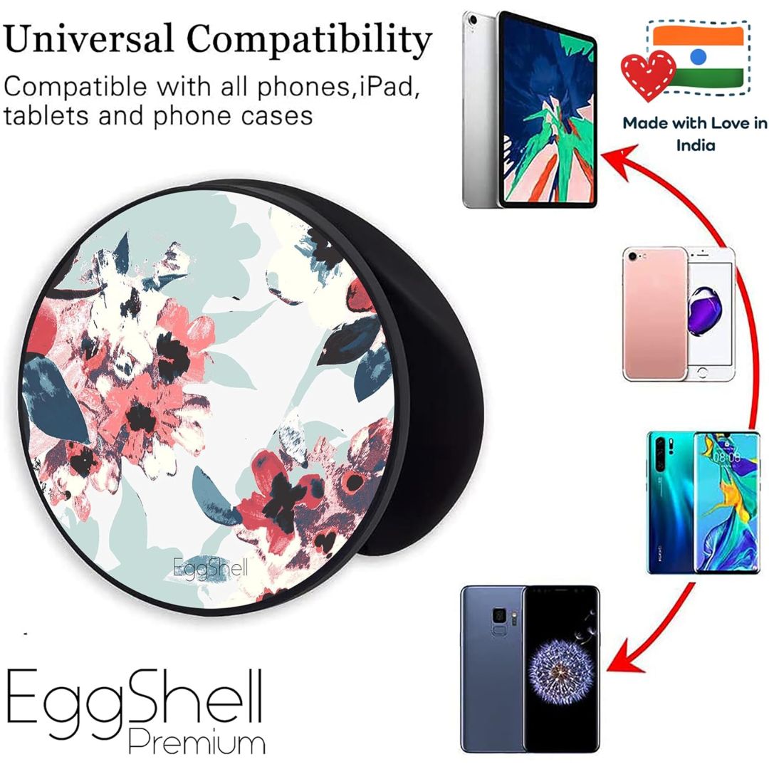 Eggshell Premium Super Matt Finish Effect Mobile Back Holder (Mobile Selfie Finger Grip) with Expanding Stand for All Smartphones & Tablets | (Art Sketch Flower)