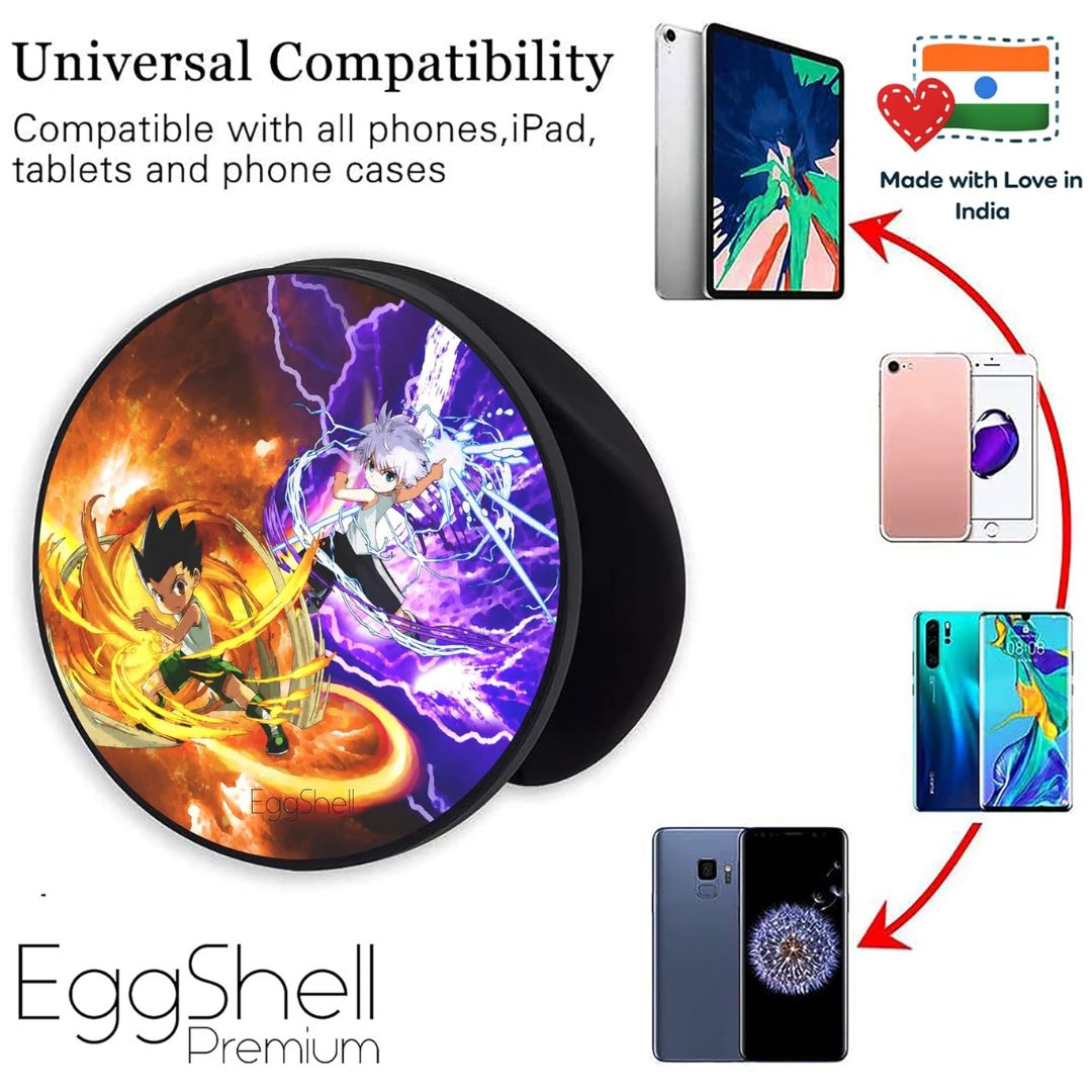 Eggshell Premium Super Matte Phone Grip & Stand | Expandable Mobile Back Holder for Smartphones & Tablets | (Chibi Gon and Killua NEN Abilities)