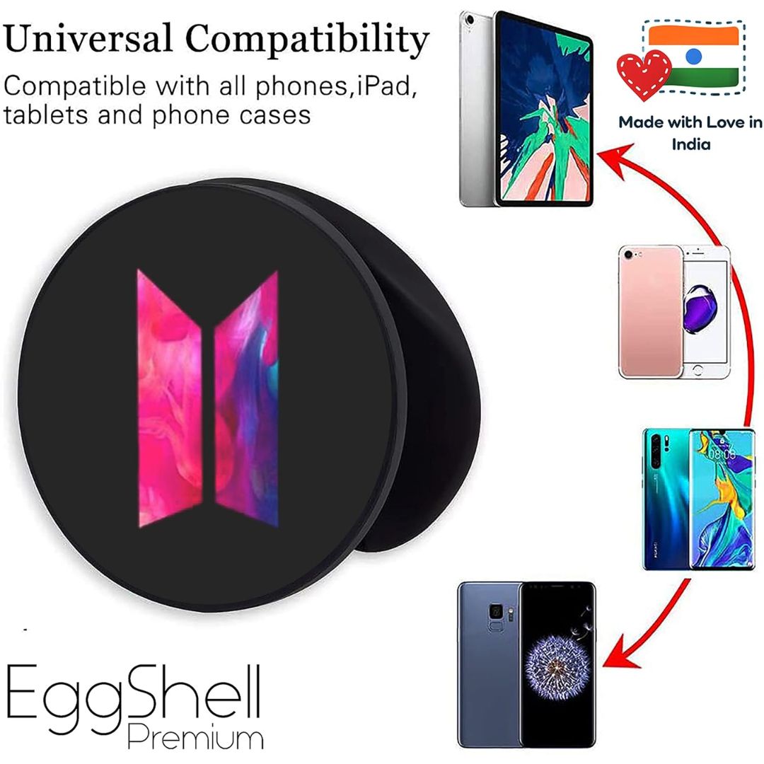 Eggshell Premium Super Matt Finish Effect Mobile Back Holder (Mobile Selfie Finger Grip) with Expanding Stand for All Smartphones & Tablets | (BTS Colourful Smoky Logo)