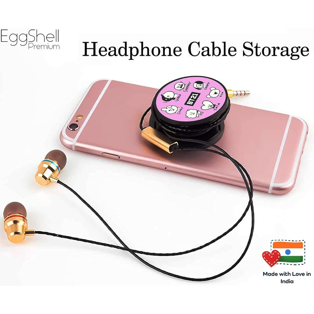 Eggshell Premium Super Matt Finish Effect Mobile Back Holder (Mobile Selfie Finger Grip) with Expanding Stand for All Smartphones & Tablets | (BT21 Group)