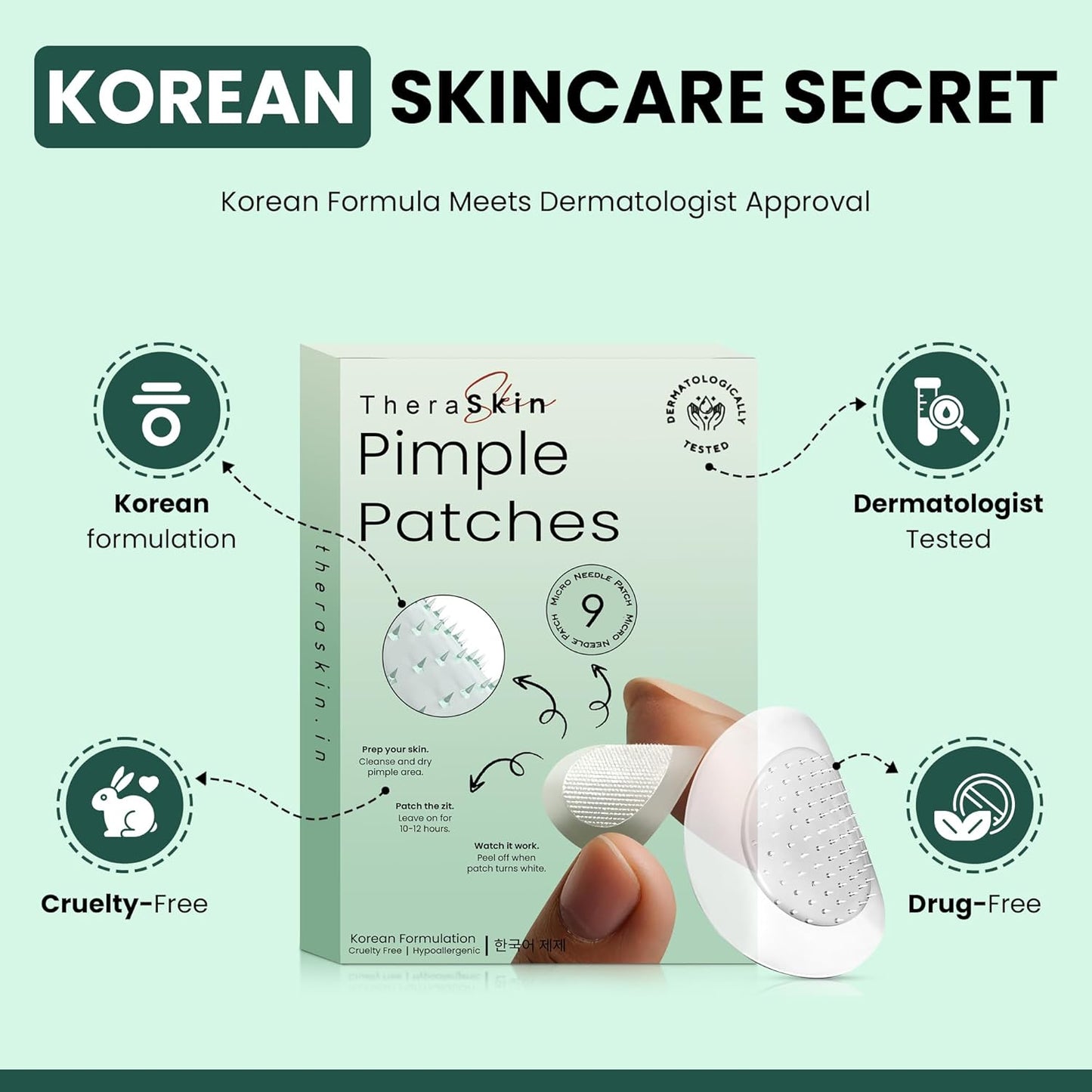 TheraSkin Pimple Patches | Korean Formulation Hypoallergenic | Micro Needle Patch | Hydrocolloid Waterproof Patches | Absorbs Excess Oil | Pimple & Acne Overnight | Invisible 9 Patches
