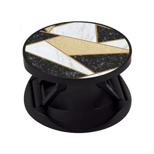 Eggshell Premium Super Matt Finish Effect Mobile Back Holder (Mobile Selfie Finger Grip) with Expanding Stand for All Smartphones & Tablets | (Black Golden Geometrical Marble Abstract)