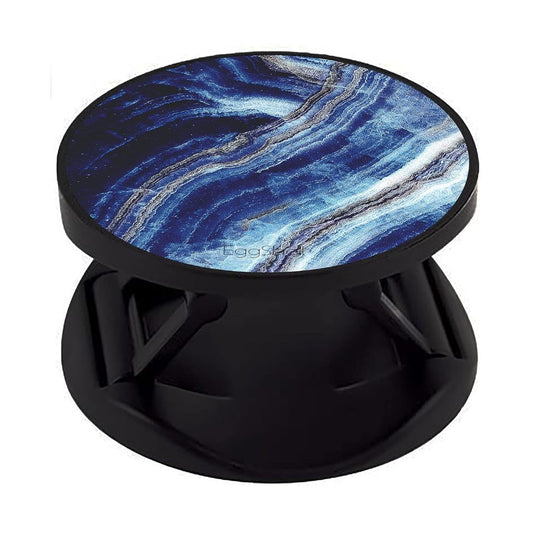 Eggshell Premium Super Matt Finish Effect Mobile Back Holder (Mobile Selfie Finger Grip) with Expanding Stand for All Smartphones & Tablets | (Blue Glitter Waves Abstract)