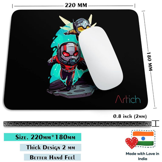 Artich Super Soft Non-Slip Rubber Base and Designer Gaming Mouse Pad for Office Laptop/Computer with Lycra Cloth Surface for Silky Touch Rectangle (Ant Man)