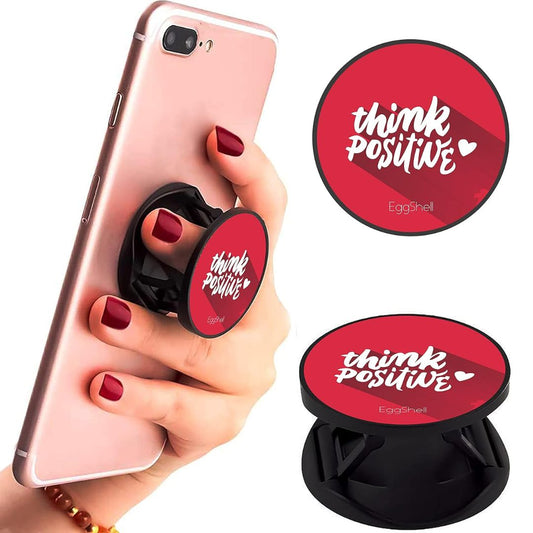 Eggshell Premium Super Matt Finish Effect Mobile Back Holder (Mobile Selfie Finger Grip) with Expanding Stand for All Smartphones & Tablets | (Be Positive Red)