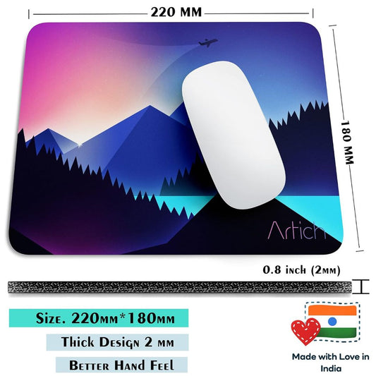 Artich Designer Gaming Mouse Pad for Office Laptop/Computer with Super Soft Non-Slip Rubber Base and Lycra Cloth Surface for Silky Touch Rectangle (Beyond The Solid Mountains)