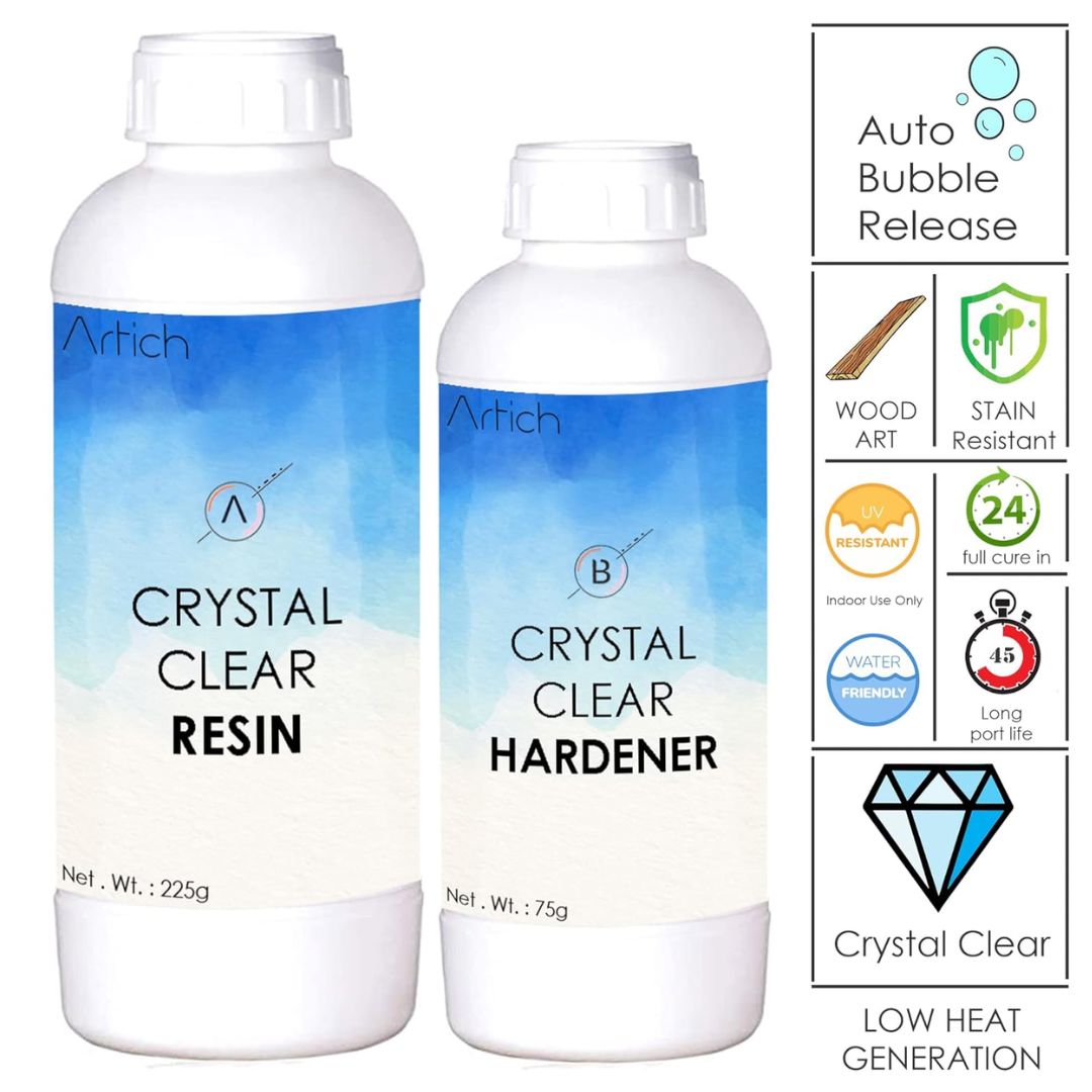 Artich Epoxy Resin Art Kit Crystal Clear Epoxy Resin And Hardener high gloss finish, non-toxic, UV Resistant (300ml)