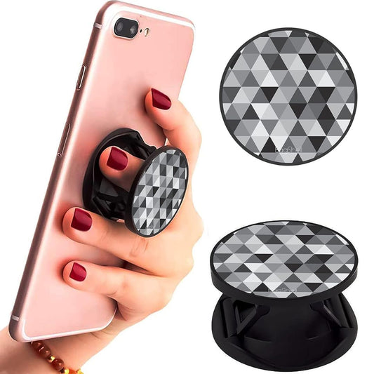 Eggshell Premium Super Matt Finish Effect Mobile Back Holder (Mobile Selfie Finger Grip) with Expanding Stand for All Smartphones & Tablets | (Black Triangle Chequers)