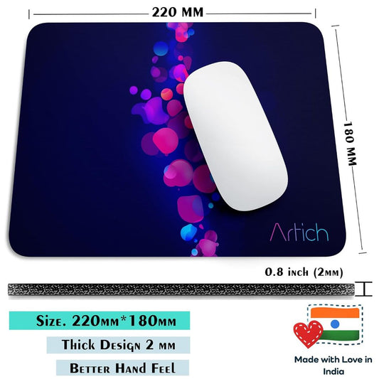 Artich Designer Gaming Mouse Pad for Office Laptop/Computer with Super Soft Non-Slip Rubber Base and Lycra Cloth Surface for Silky Touch Rectangle (Bubbles of Glowing Gradient Abstract)