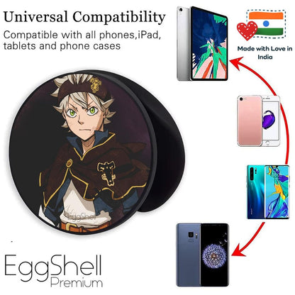 Eggshell Premium Super Matte Phone Grip & Stand | Expandable Mobile Back Holder for Smartphones & Tablets | (Black Cloverr Asta)