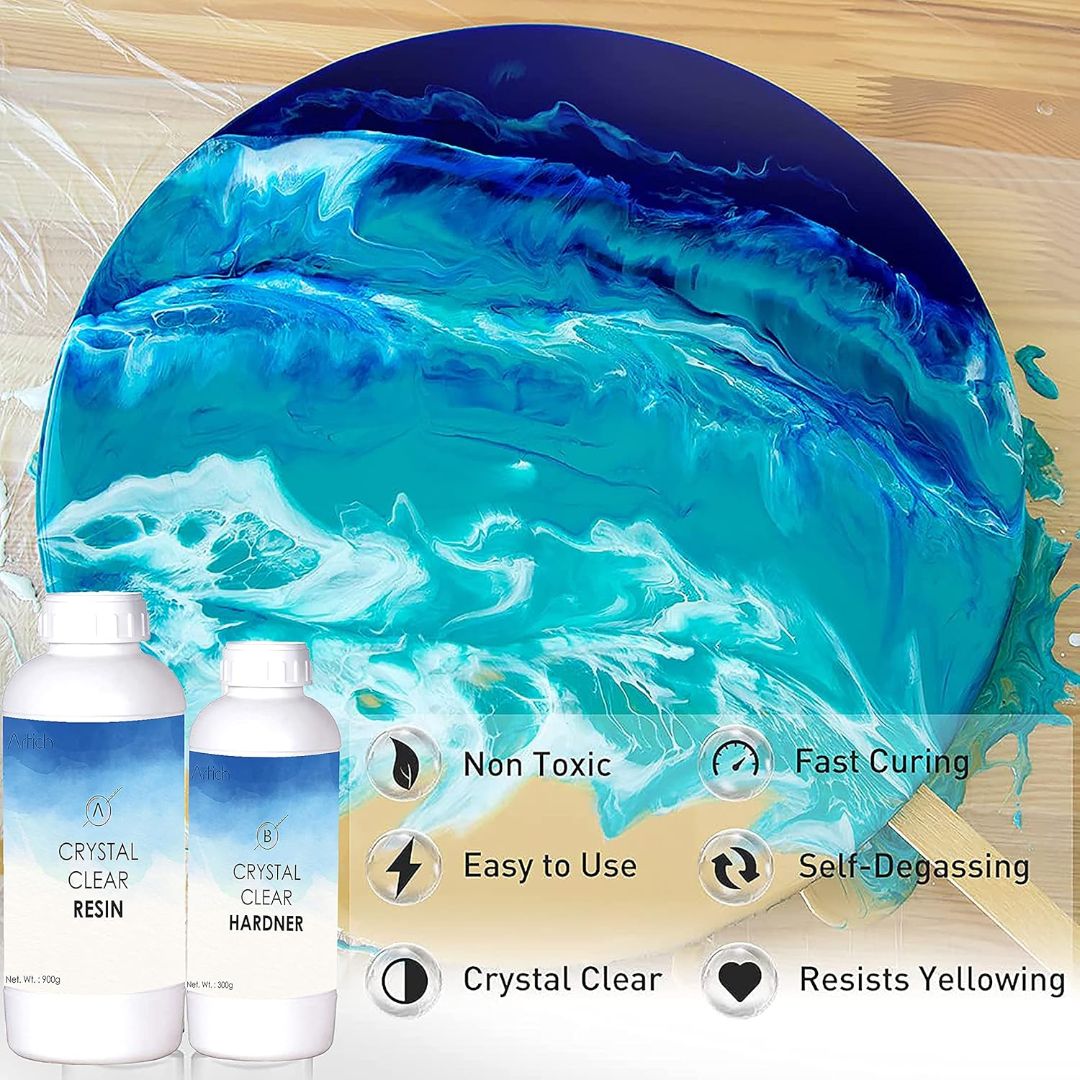 Artich Epoxy Resin Art Kit Crystal Clear Epoxy Resin And Hardener high gloss finish, non-toxic, UV Resistant (300ml)